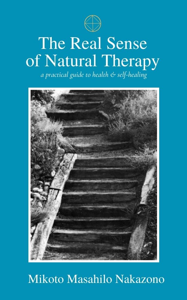 Azure blue cover of book, The Real Sense of Natural Therapy, a practical guide to health & self-healing.